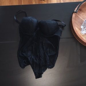 Express bodysuit black slightly mesh lace trim